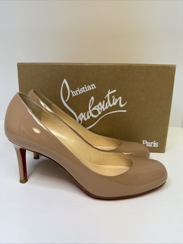 Christian Louboutin 6248 Nude semplice pompa in pelle verniciata 70 mm EU 35,5 US 5,5