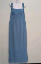 Azazie Flori Sheath Square Neckline Sleeveless Chiffon Dress Size A12 Steel Blue