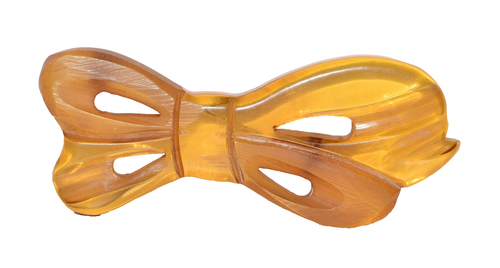 Vintage Bakelite Apple Juice Carved Open Cut Bow 3.25" Brooch - Picture 2 of 3