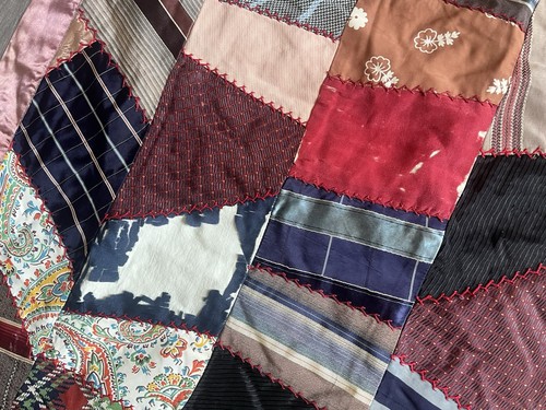 VINTAGE / ANTIQUE HANDMADE CRAZY QUILT, 67" x 85" Some Damage READ - Picture 10 of 14