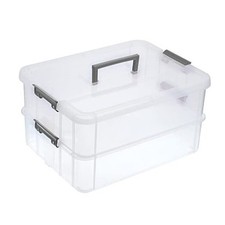 2 Layer Stack  Carry Box, Plastic Multipurpose Portable Storage Dark Grey