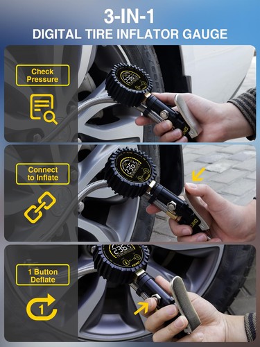 Tire Pressure Gauge, 255PSI Digital Tire Inflator Gauge Air Chuck Air Compres... - Picture 4 of 7