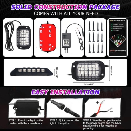Luces de roca RGB, 10 cápsulas 360 LED chips SMD súper brillantes control de aplicación bajo brillo... - Imagen 5 de 9