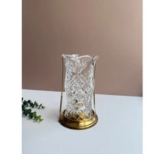 Vintage Cut Lead Crystal Hurricane Candle Holder | Gold Base 7" Tall Glass Lamp