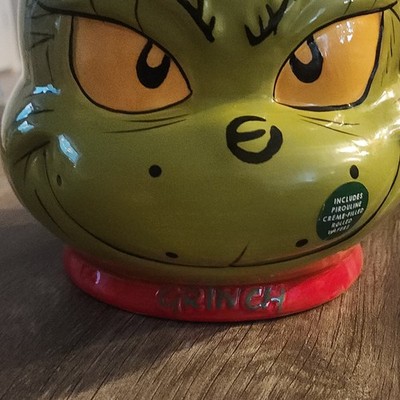 Dr. Seuss Grinch Ceramic Christmas Cookie Jar with Twist Off Lid Collectible