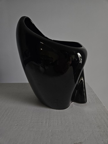 Frankoma Pottery Black Vase #6 Free Form asymmetrical mid century modern.