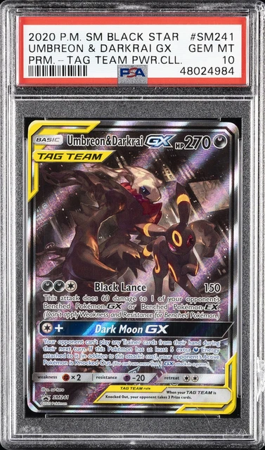 2020 POKEMON SM BLACK STAR PROMO #SM241 UMBREON & DARKRAI GX PSA 10