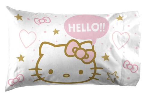 Hello Kitty Set Lenzuola Queen Size - Super Morbido 4 Pezzi Stelle e Cuori Biancheria da Letto... - Foto 3 di 7
