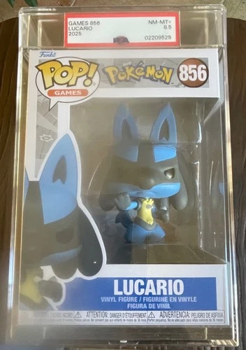 New FUNKO POP! Games POKEMON "LUCARIO" #856 PSA Grade NM-MINT+8.5 Fighting/Steel