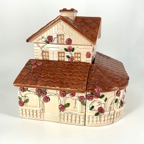 Vintage Cottagecore Kitchen Canisters Salt Pepper Cottage House Shaped 10 Pc Set - Picture 3 of 19