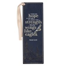 Navy Faux Leather Scripture Bookmark w/Ribbon: Hope in the Lord - Isaiah 40:31
