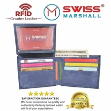 Swiss Marshall RFID Blocking Men's Vegan Leather 2 ID Windows Bifold Wallet