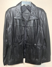 VINTAGE Outbrook Woman Genuine Leather Jacket Size M Black Full-Zip