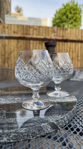 Set Of 2 Lausitzer Hand Cut Crystal Glasses Brandy German Democratic Republic - Picture 3 of 9