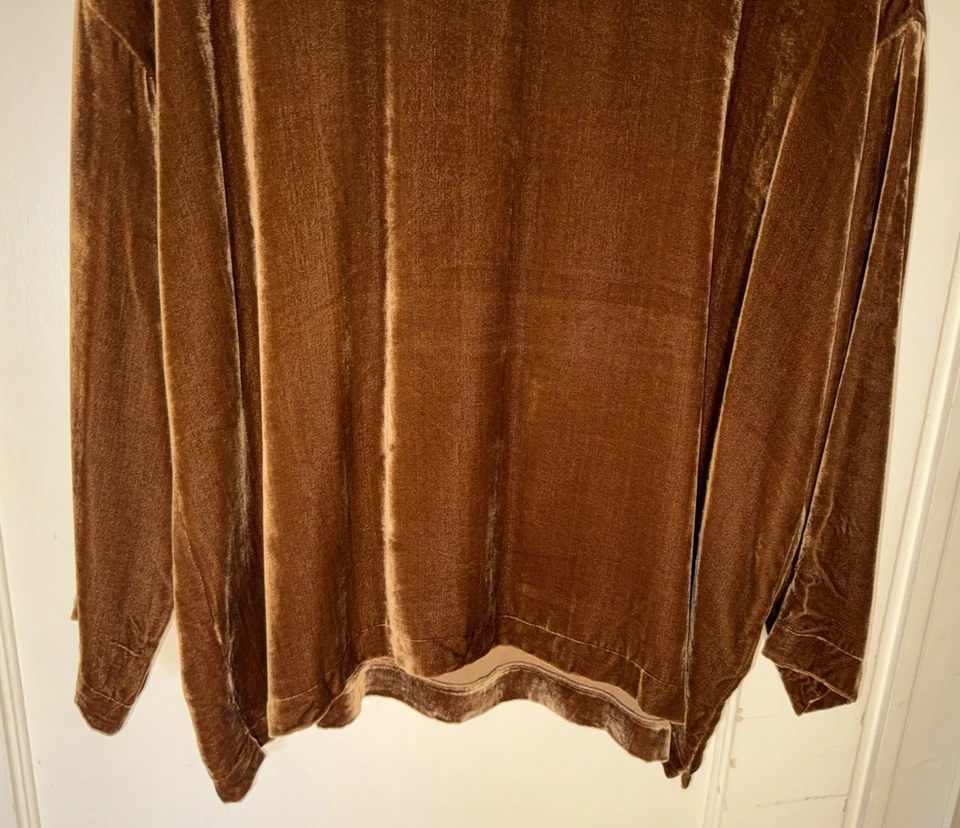 Top Eileen Fisher Terciopelo Cuello Ballet Manga 3/4 Rayón Seda Nuez moscada Marrón Talla M Foto 3 de 4