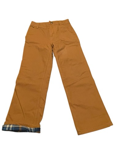 Carhartt Pants Boys Youth Size 7 Flannel Lined Canvas Cargo Brown Workwear - Picture 2 of 13