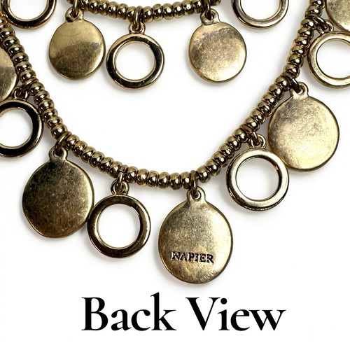 Vintage Gold Tone Double Strand Necklace w/ Textured Disc Charms - Picture 5 of 6