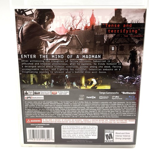 The Evil Within (Sony PlayStation 3 PS3) Complete CIB Tested & Works MINT Disk - Picture 3 of 6