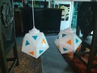 Vintage 60s Burger Chef Milk Glass Globe Lights Atomic Mid Century Icosahedron