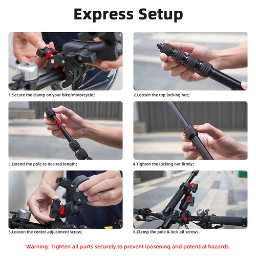 Motorcycle Bicycle Dual Clamp Mount SelfieStick For Insta360 X3/X4/X5 DJI Action - Picture 21 of 24