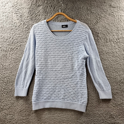 Dotti Womens Jumper Top Size M Blue Knit 3/4 Sleeve Round Neck