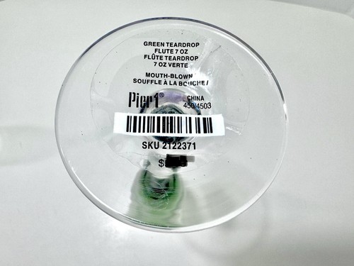 Pier 1 Teardrop Green Mouth Blown Bulbous Stem Fluted Champagne Glasses Set Of 3 - Picture 13 of 13