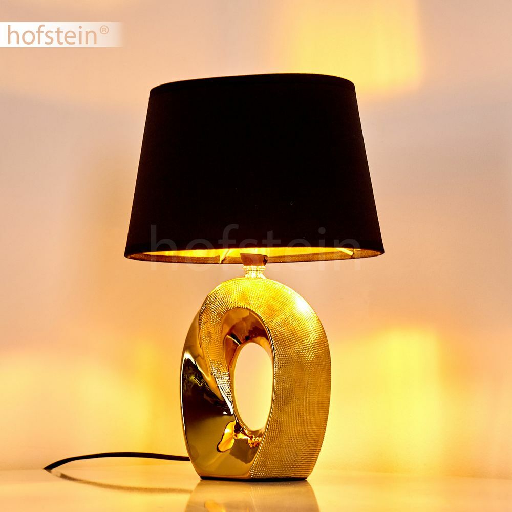 Nacht Tisch Lese Lampen Wohn Schlaf Zimmer Leuchten Stoff schwarz Keramik gold