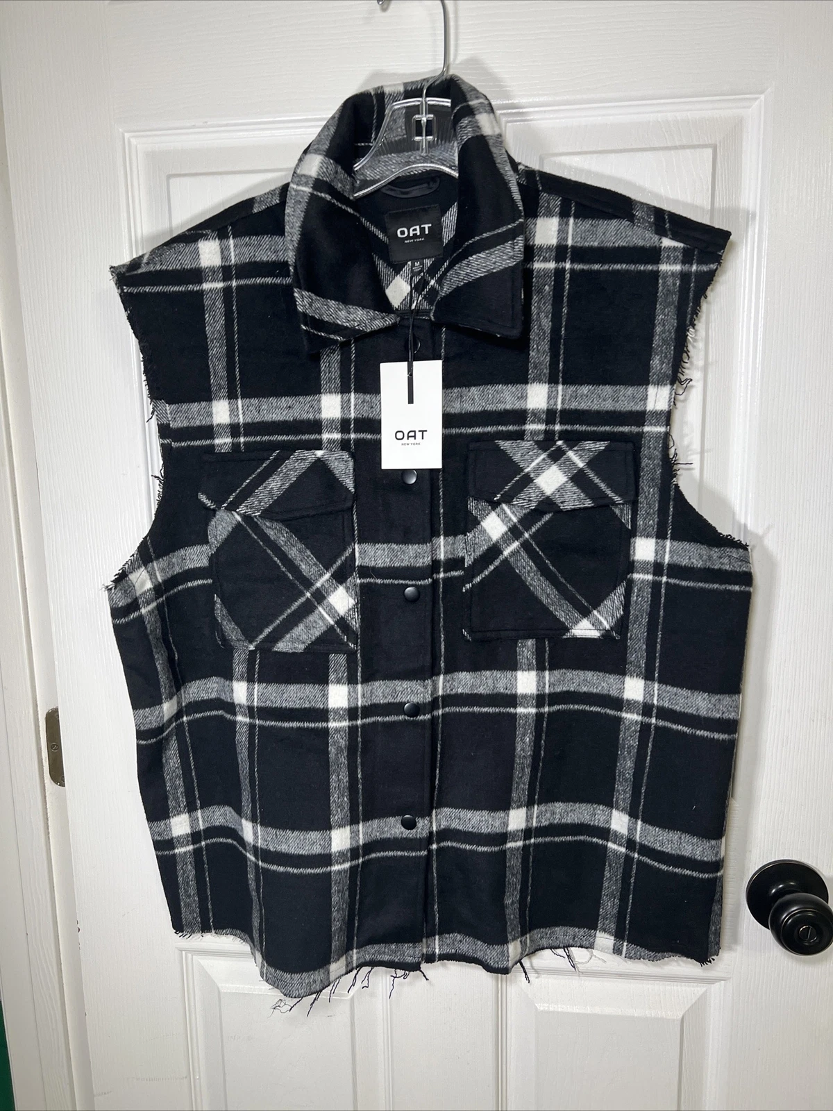 $118 NWT Oat New York Women’s M Full Button Vest Wool Buffalo Plaid Jacket