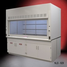 96"x 48" Laboratory Bench Fume Hood w/ General & ACID Storage Cabinets / E1-828