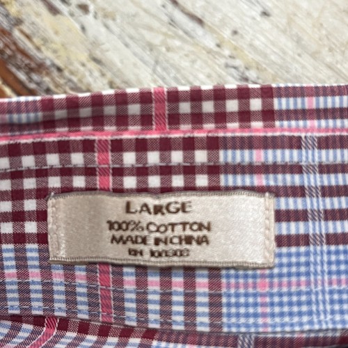 Peter Millar Long Sleeve Button Up Hidden Collar Button Large Blue Red Stripe - Picture 2 of 9