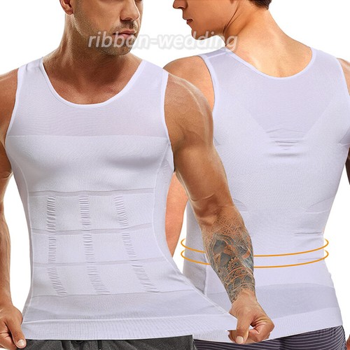 T-shirt canottiera canottiera da uomo body shaper pancia dimagrante circonferenza petto - Foto 10 di 32