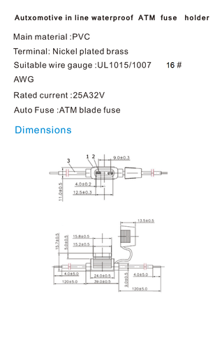 Car Fuse Holder In-Line ATM Blade Mini Fuse 16AWG cable 12/24/32V 25A Waterproof - Picture 9 of 9
