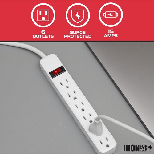 6 Outlet Surge Protector Power Strip 25 ft Cord 14/3 SJT White with Long Cord... - 第 3/5 張圖片