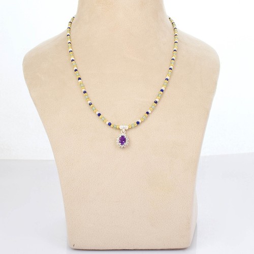 Naturale Ametista & Lapislazzuli Multicolore Perlina Catena 925 Argento Collana - Foto 2 di 6