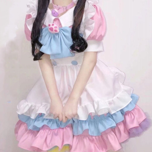 Kawaii Lolita Outfit Pink + Blue Cosplay Lolita Skirt Costume Cosplay Outfit - Picture 8 of 12