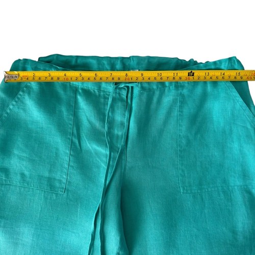 Neu ohne Etikett Gold Herz Hose weites Bein Gr. M türkisblau 100 % Leinen Kordelzug Pull-On - Bild 5 von 12