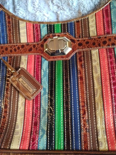 Madi Claire Multi Colored Stripe Shoulder Bag Brown Red Blue Tan Faux Leather - Picture 6 of 13