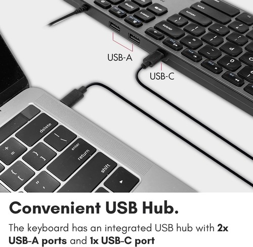 Macally Wired USB C Keyboard with USB Ports Connect Up to 3 Devices For Mac PC - Picture 2 of 2