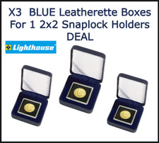 X3 Lighthouse BLUE Leatherette Boxes 1 2x2 Snaplock Quadrum Coin Holder Storage