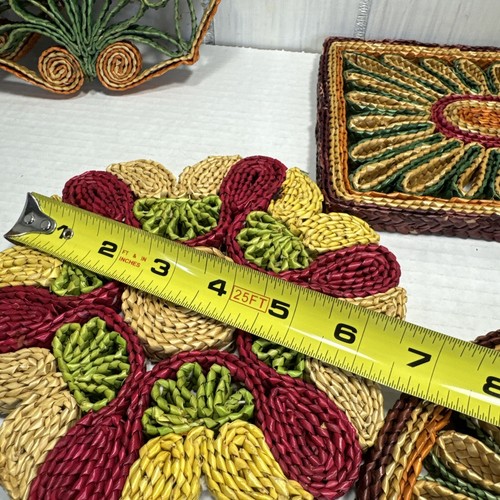 Lot Of 6 Various Vintage Color Straw Trivets Kitchen Serveware - Picture 9 of 10