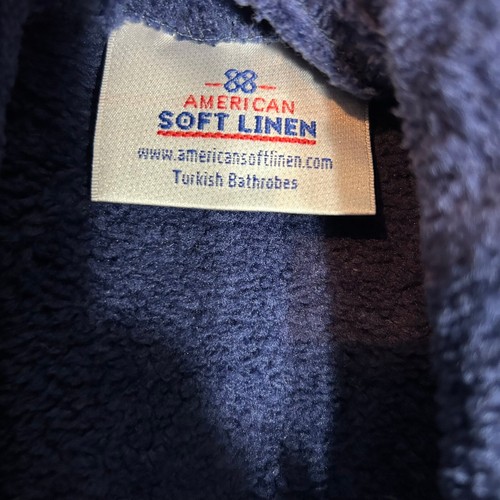 American Soft Linen Robe Plush Turkish Bathrobe Spa Blue Size L/XL - Picture 2 of 6