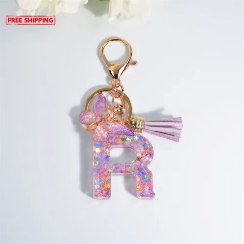 A-Z Dreamy Sequin Letters Keychain for Women Tassel Butterfly Pendant Initial - Picture 25 of 38