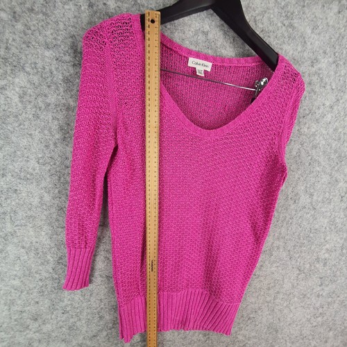 Calvin Klein Jumper Womens Extra Small Pink Knit V Neck Pullover 10101 - Picture 8 of 14