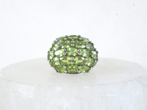 Chunky Sterling Silver 925 Natural Peridot Black Spinel Cocktail Ring 7 - Picture 23 of 23