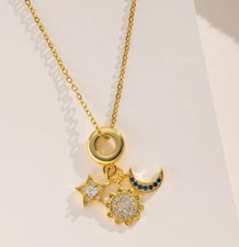 Women's Sun Star  Moon Crystal Pendant Necklace Casual Jewelry