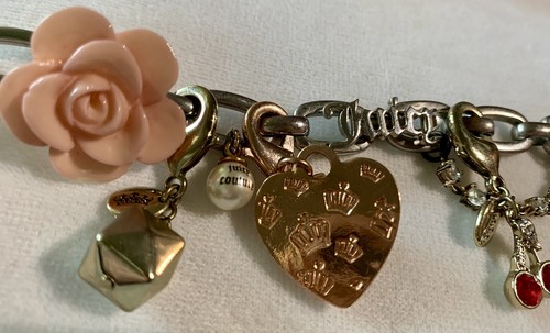 Vintage Juicy Couture Silver Tone Bracelet With Mixed Heart Dog Lock Charms Box - Picture 18 of 24
