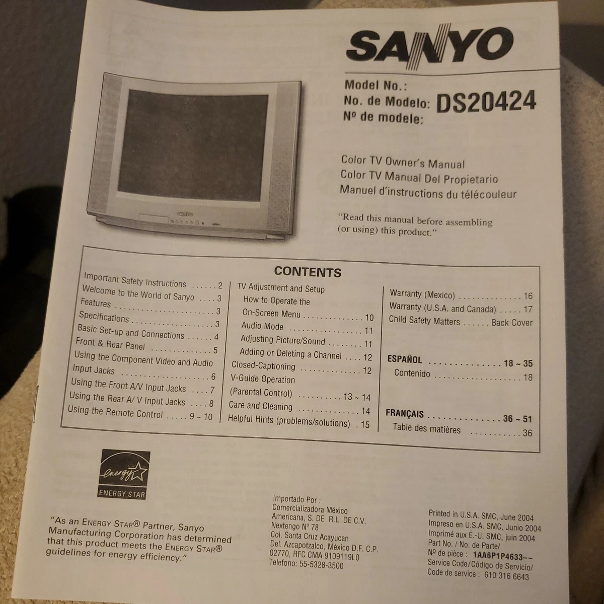Sanyo Manuals Inch Tv
