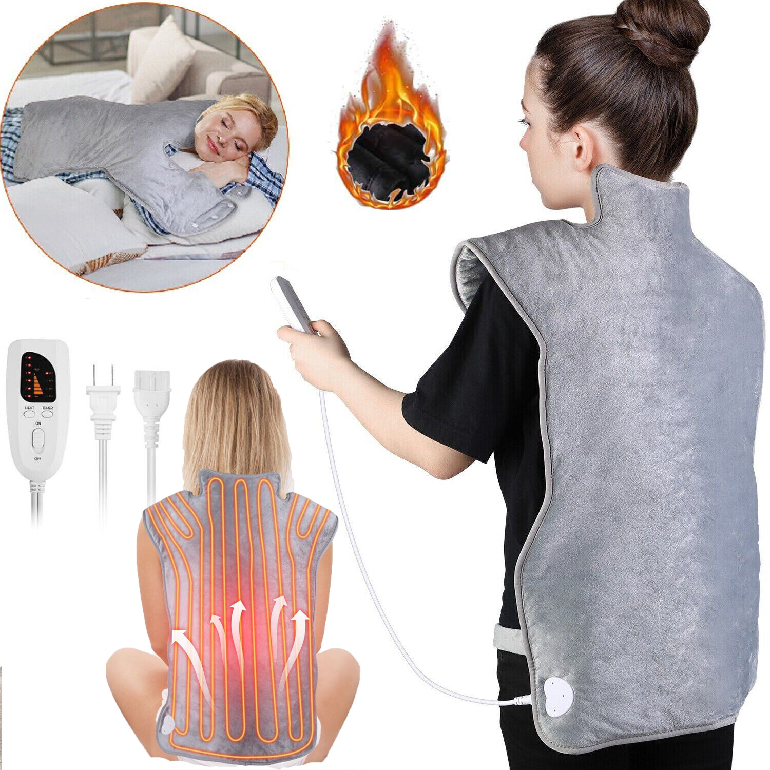 Extra Large Electric Heating Pad Wrap for Neck Shoulders Back Warm Pain