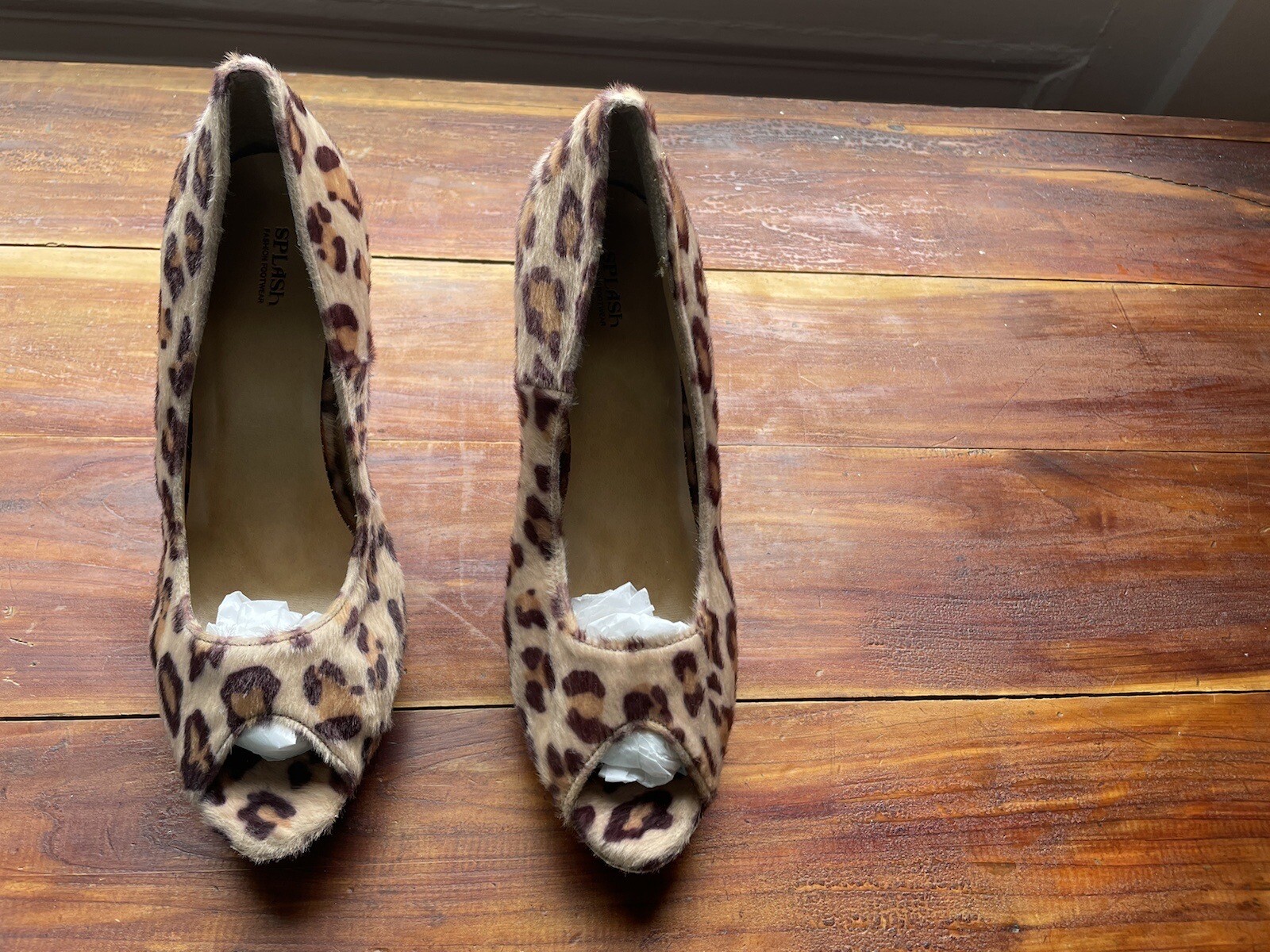 Splash Women’s Faux Fur Animal Print Leopard Heels Shoes Size 9 US Cheetah New