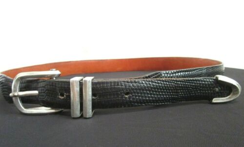 Rewards E. Varshay .925 Sterling Silver, 14K Black Genuine Lizard Belt Men Sz 38 - Picture 2 of 12